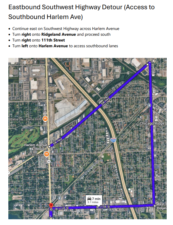 detour map for road closures